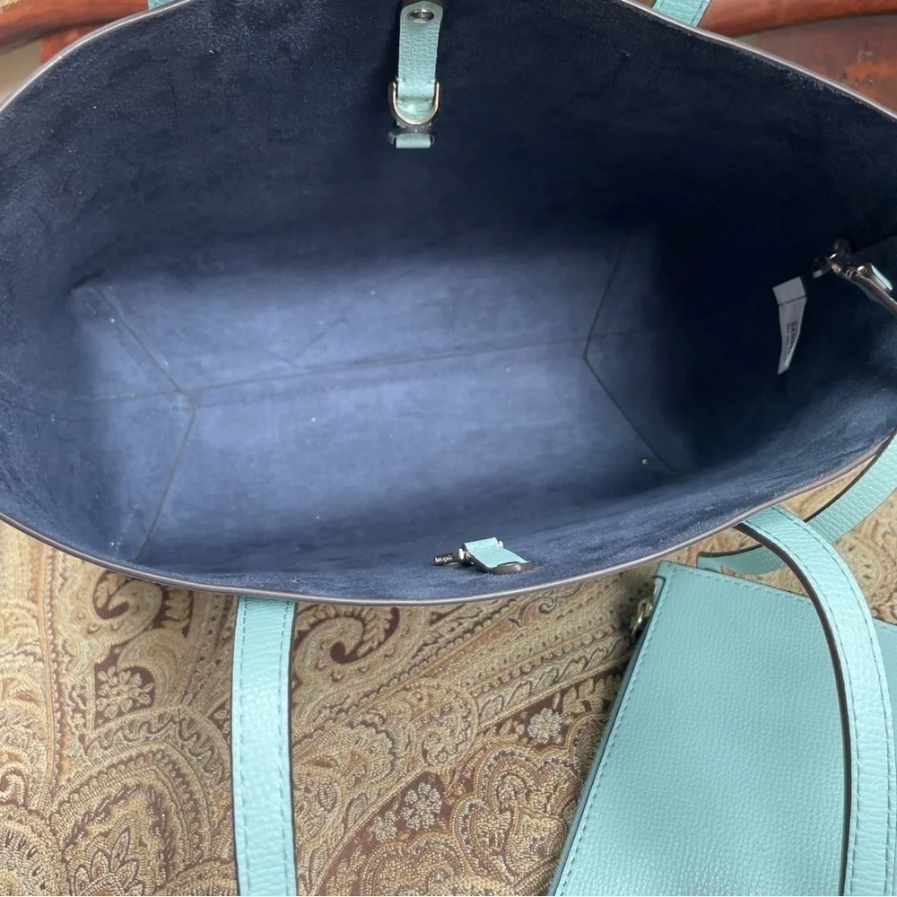 Kate Spade Light Blue Molly Cabana Tote Bag & Pouch Metal Spade Logo